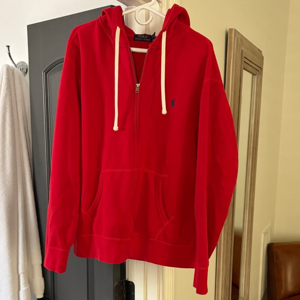 Polo by Ralph Lauren Red Zip-Up Hoodie Sweater